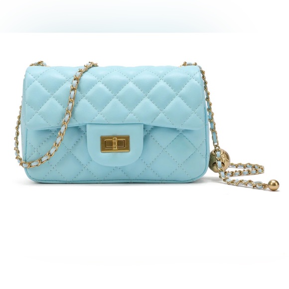 Tiffany & Fred Paris blue and gold leather bag purse quilted chain ball - Picture 1 of 15